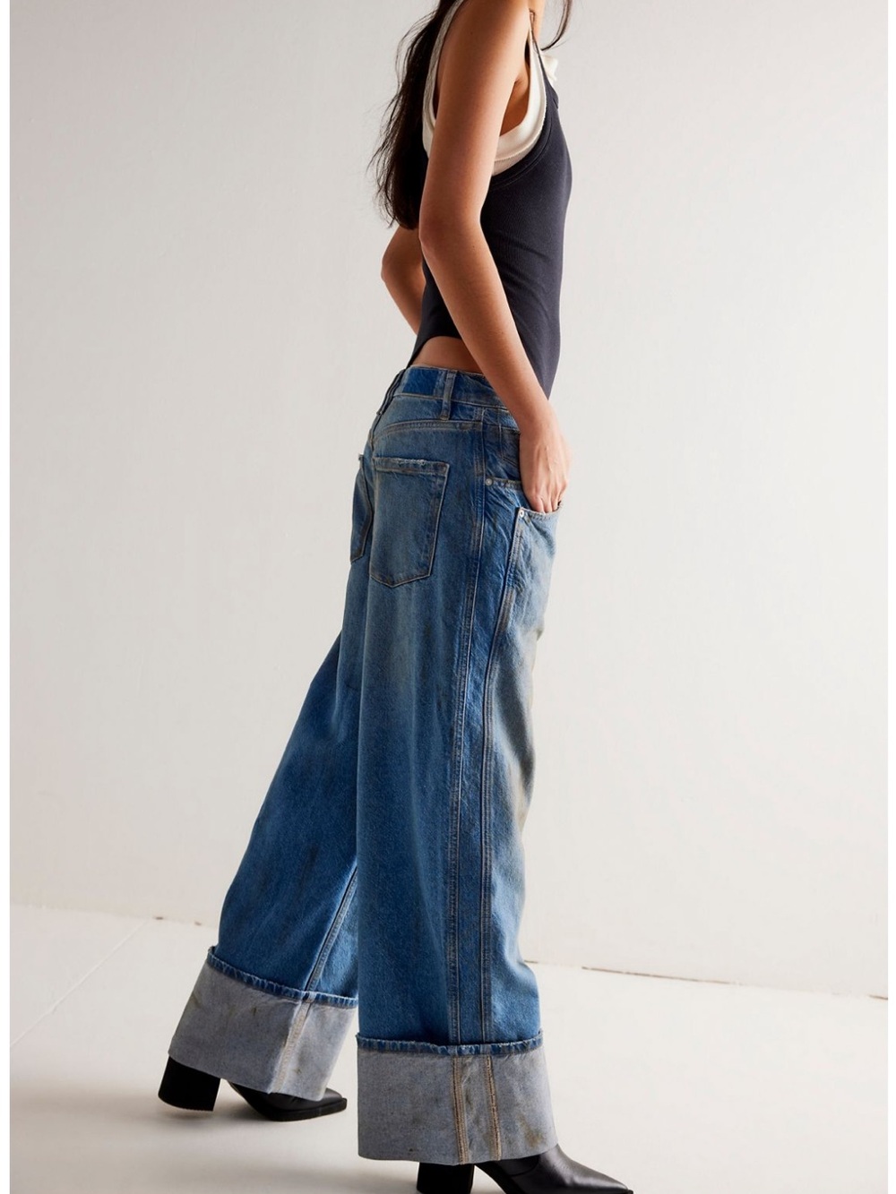 We The Free Final Countdown Cuffed Wide-Leg Jeans - Blue